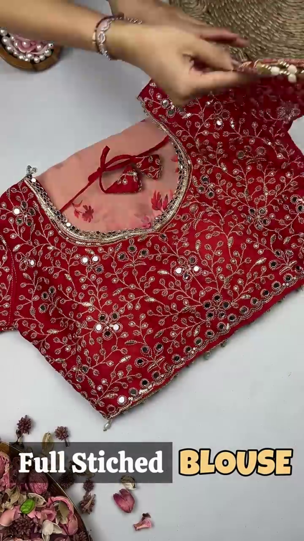 2711-4.png Peach Blossom Saree with Scalloped Mirror-Work Border