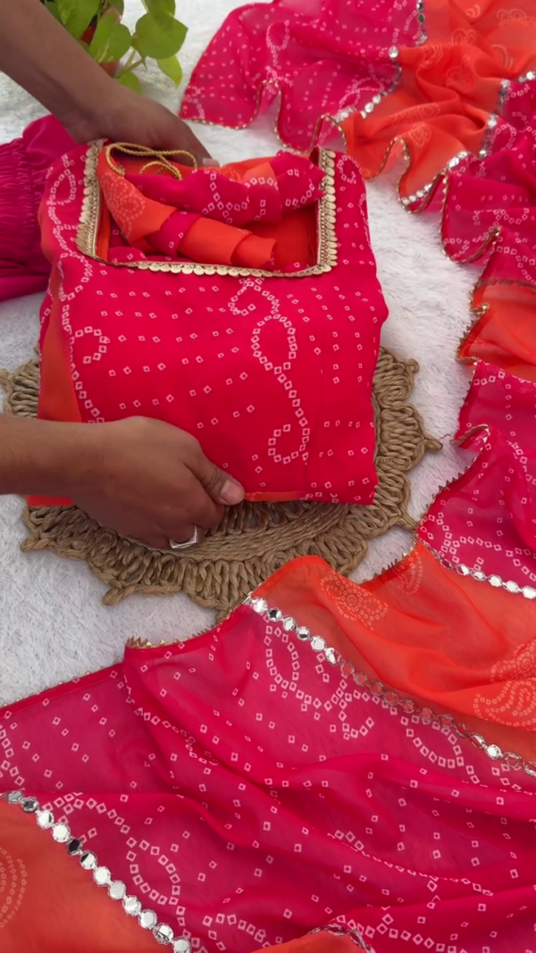 Sunset Bandhani Fusion Anarkali Set