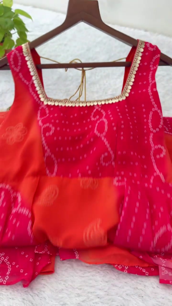 Sunset Bandhani Fusion Anarkali Set