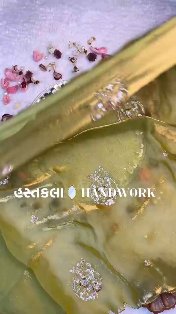 Olive Enchantment Zari-Work Saree Set