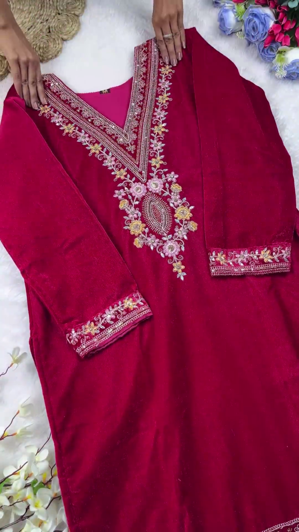 Royal Magenta Velvet Embellished Suit Set