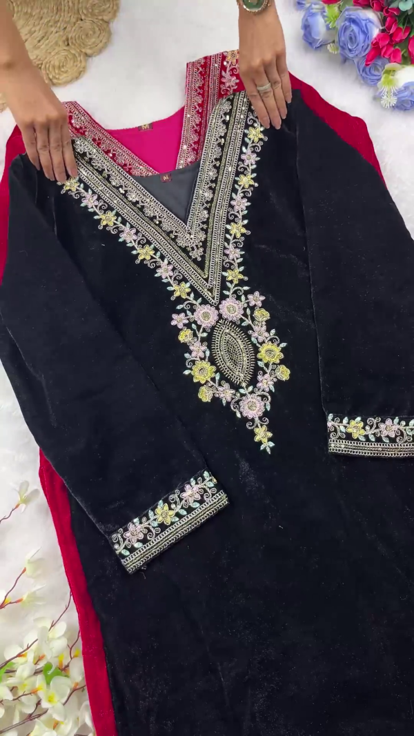 Royal Magenta Velvet Embellished Suit Set