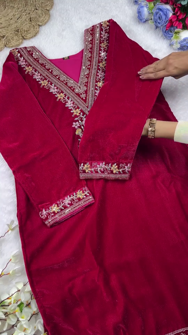 Royal Magenta Velvet Embellished Suit Set