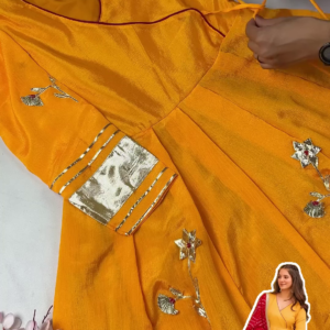 2718-3.png Sun-Kissed Mustard Anarkali with Angrakha Neckline and Bandhani Dupatta