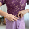 Lavender Chiffon Saree with Wine Puff-Sleeve Brocade Blouse