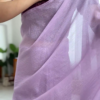Lavender Chiffon Saree with Wine Puff-Sleeve Brocade Blouse