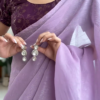 Lavender Chiffon Saree with Wine Puff-Sleeve Brocade Blouse