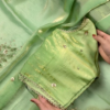 Mint Green Shimmer Silk Saree with Scalloped Zari and Sequin Accents