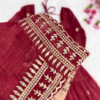 2723-3.png Crimson Red Silk-Blend Anarkali with Concentric Geometric Zari Border