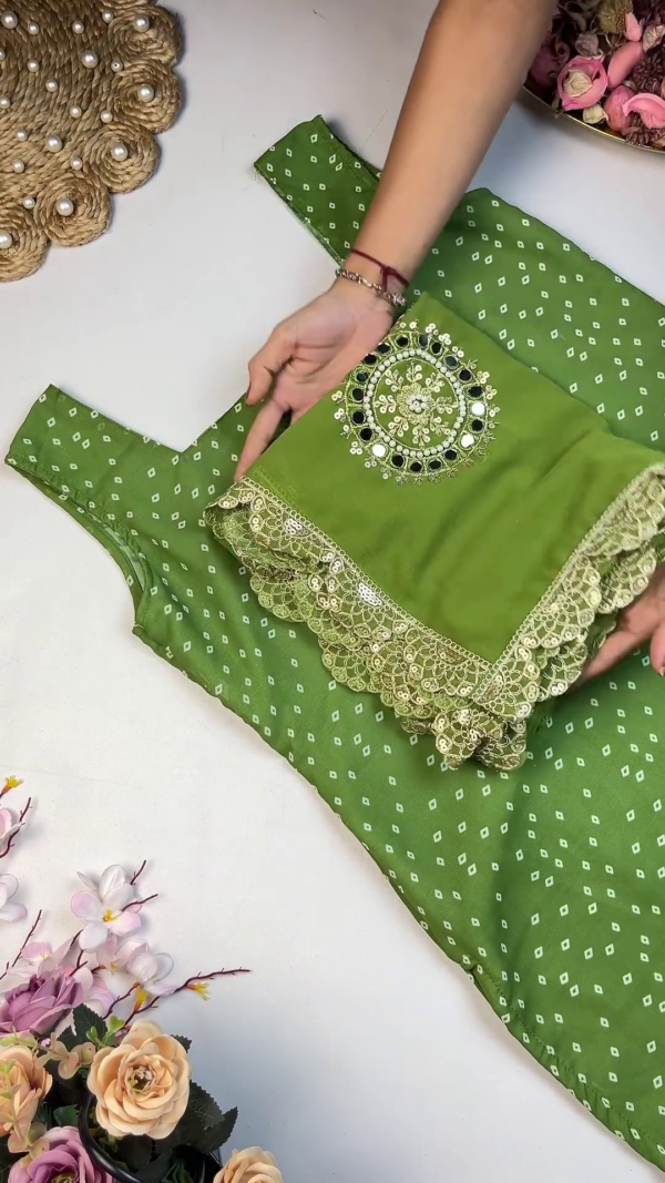 2726-3.png Vibrant Bandhani Georgette Suit with Circular Mirror-Work Medallions