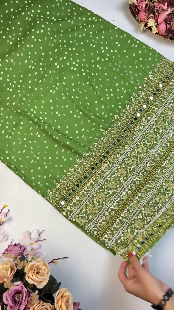 2726-4.png Vibrant Bandhani Georgette Suit with Circular Mirror-Work Medallions