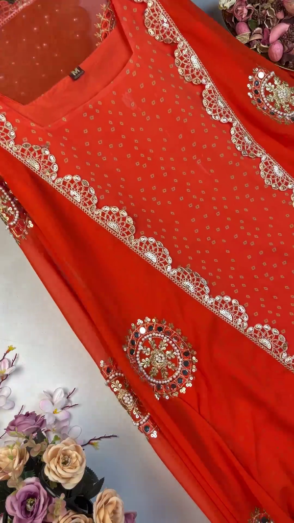 2726-5.png Vibrant Bandhani Georgette Suit with Circular Mirror-Work Medallions