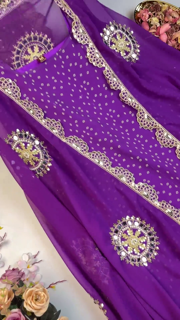 2726-6.png Vibrant Bandhani Georgette Suit with Circular Mirror-Work Medallions