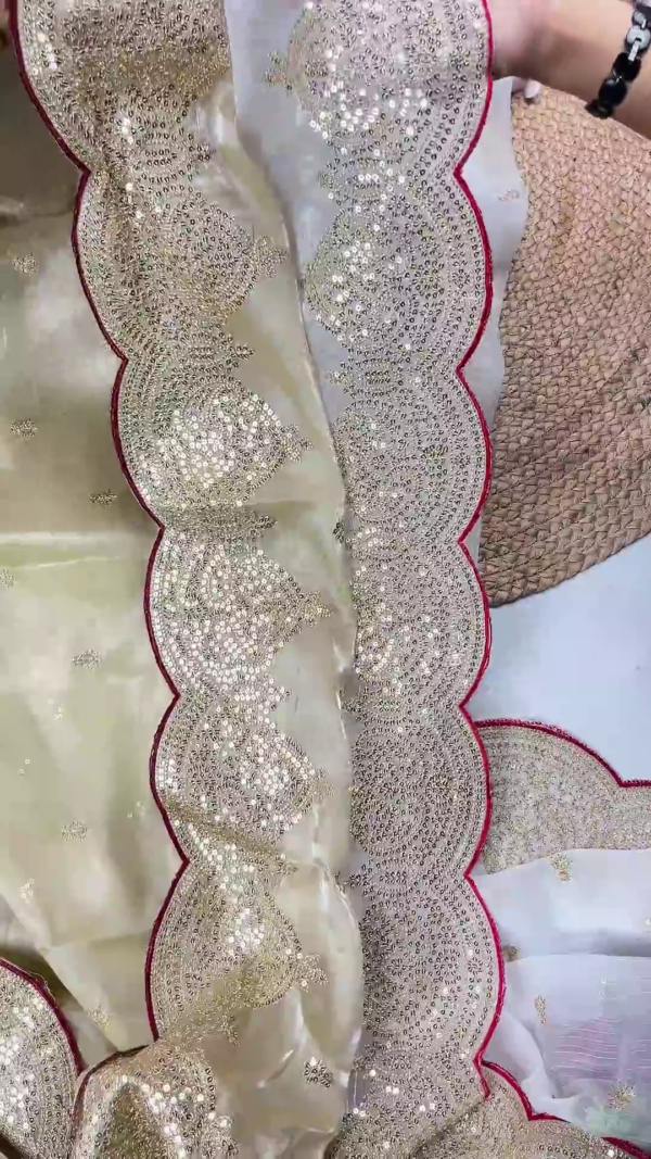 2729-2.png Ivory Shimmer Organza Saree with Scalloped Sequin Borders