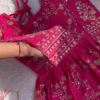 Hot Pink Silk-Blend Anarkali with Golden Floral Jaal and Sequin Highlights