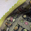 Midnight Black Patola-Print Silk Saree with Lime Green Scalloped Border