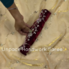 Champagne Gold Handwork Saree with Wine Velvet Border and Floral Zari