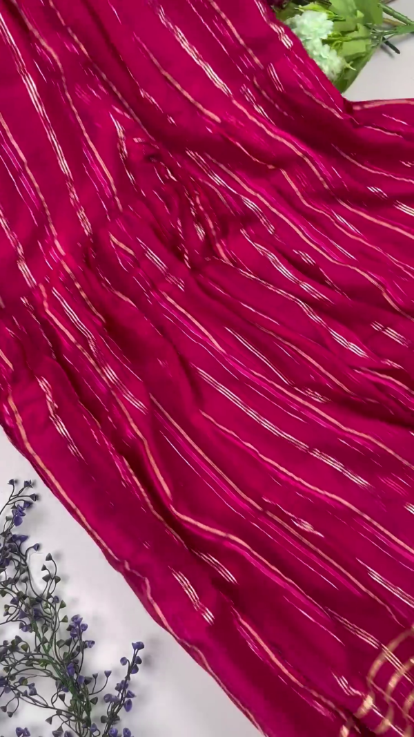 Jewel-Toned Gown with Lurex Stripes and Mirror-Work V-Neck