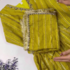 Jewel-Toned Gown with Lurex Stripes and Mirror-Work V-Neck