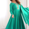 2734-1.png Emerald Teal Silk Anarkali Set with Intricate Zari and Threadwork Bodice