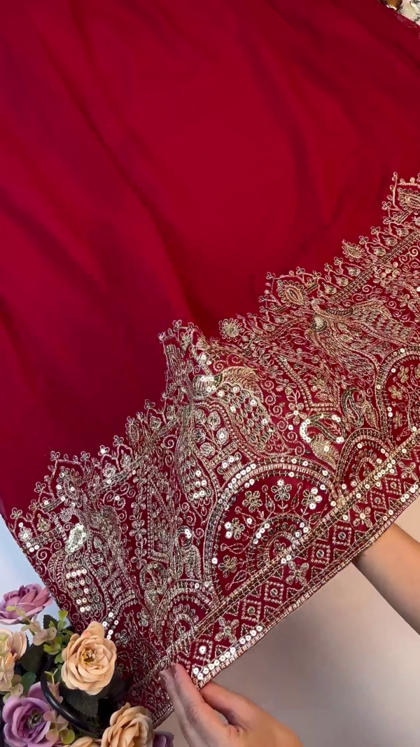 Majestic Ruby Red Anarkali with Concentric Geometric Zari Border