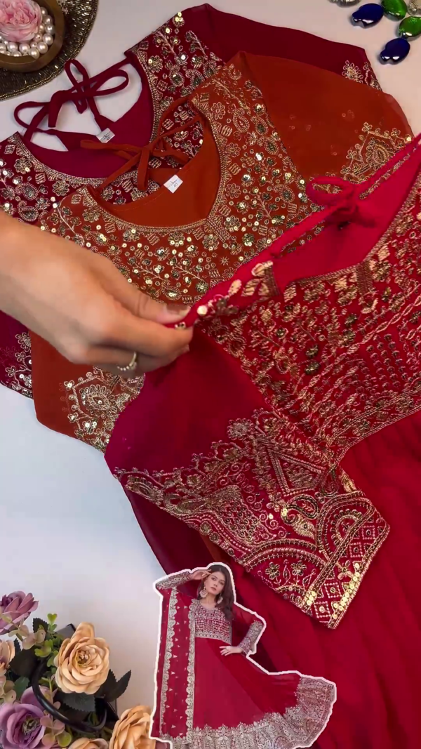 Majestic Ruby Red Anarkali with Concentric Geometric Zari Border