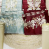 Exquisite Organza Silk Suit with Hand-Embroidered Floral Neckline and Scalloped Borders