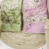 Exquisite Organza Silk Suit with Hand-Embroidered Floral Neckline and Scalloped Borders