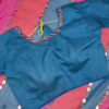 Teal Silk-Blend Blouse with Diamond Mirror-Work Neckline