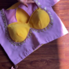 Lavender and Mustard Contrast Silk-Blend Blouse with Floral Sequin Borders