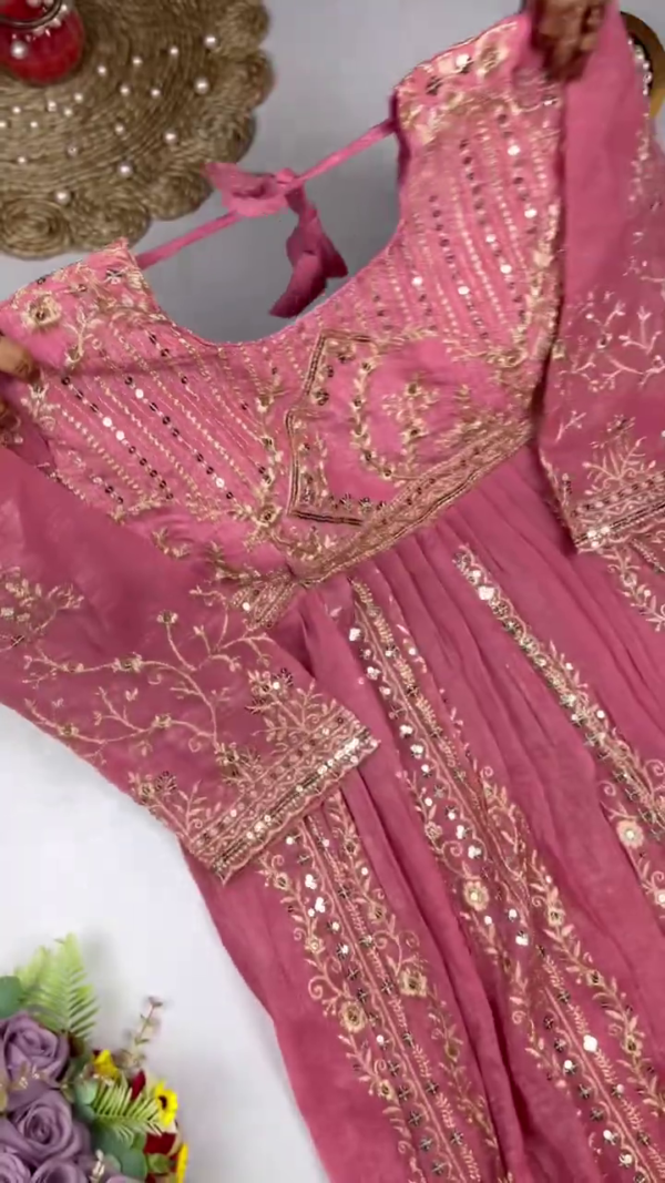 Jewel-Toned Georgette Anarkali Set with Ornate Zari and Sequin Bodice