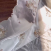 Ivory Organza Blouse with Hand-Embroidered Floral Vines and Pearl Droplets