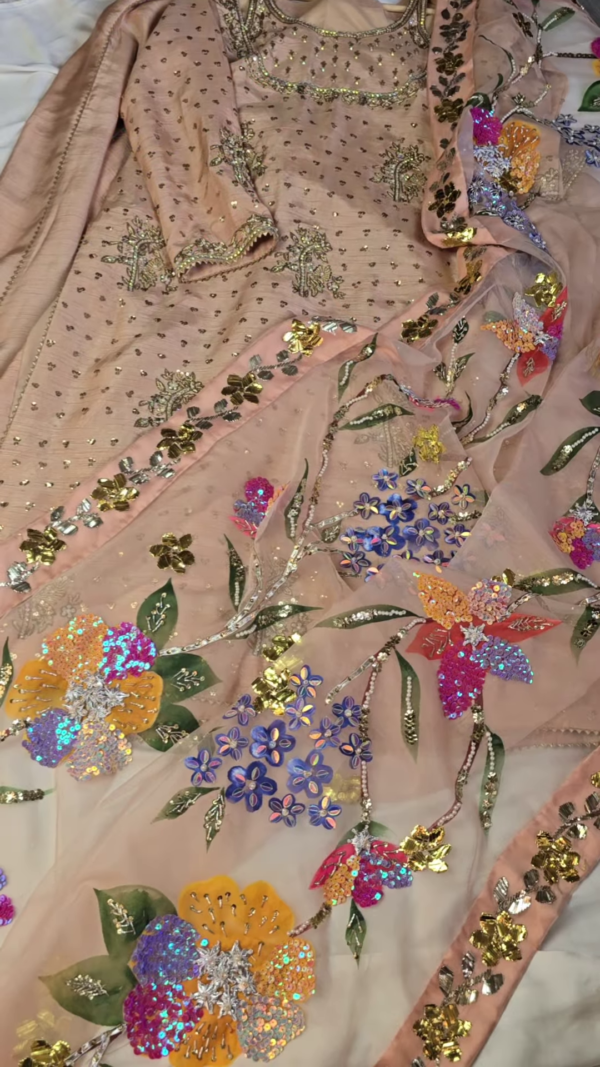 Blossom Radiance Peach Sequin Embroidered Suit Set