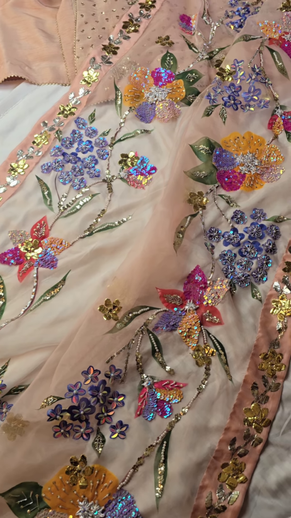 Blossom Radiance Peach Sequin Embroidered Suit Set