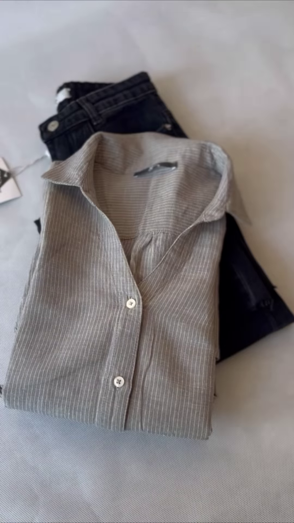 279-2.png Classic Grey Pinstripe Casual Shirt & Denim Combo