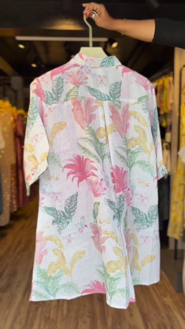 Tropic Whisper Cotton Shirt – Pastel Leaf Print Resortwear