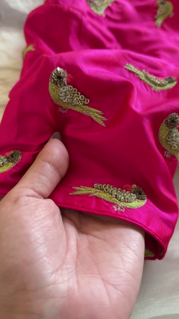 Peach Pink & Lime Green Embroidered Organza Suit Set