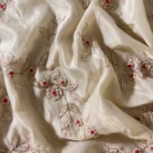 281-1.png Ivory Organza with Pink Floral Hand Embroidery – Unstitched Fabric