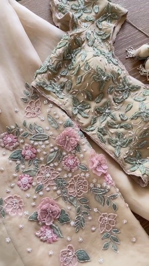 282-1.png Pastel Peach Embroidered Net Blouse & Dupatta Set
