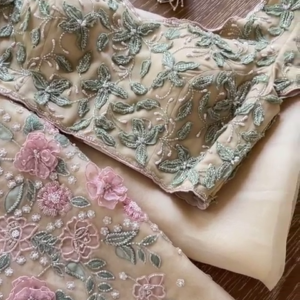 282-2.png Pastel Peach Embroidered Net Blouse & Dupatta Set