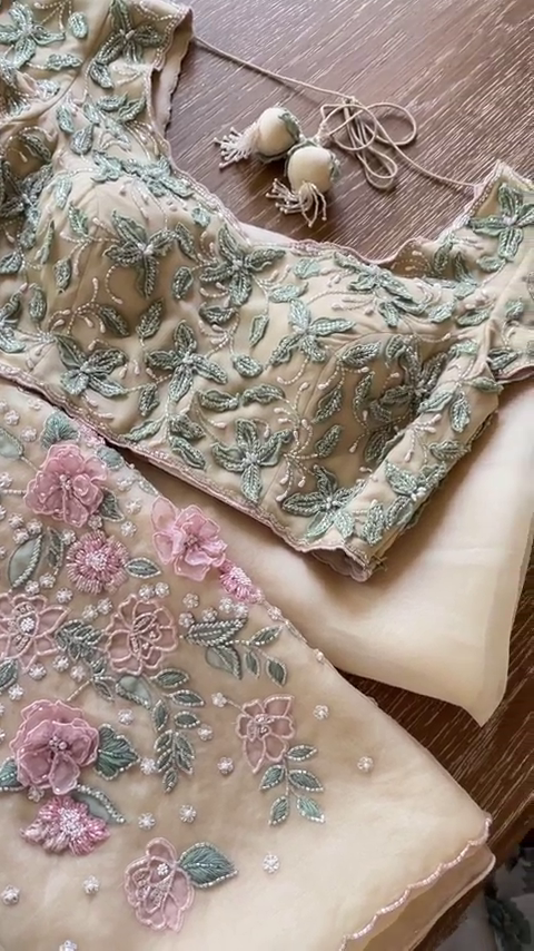 282-2.png Pastel Peach Embroidered Net Blouse & Dupatta Set