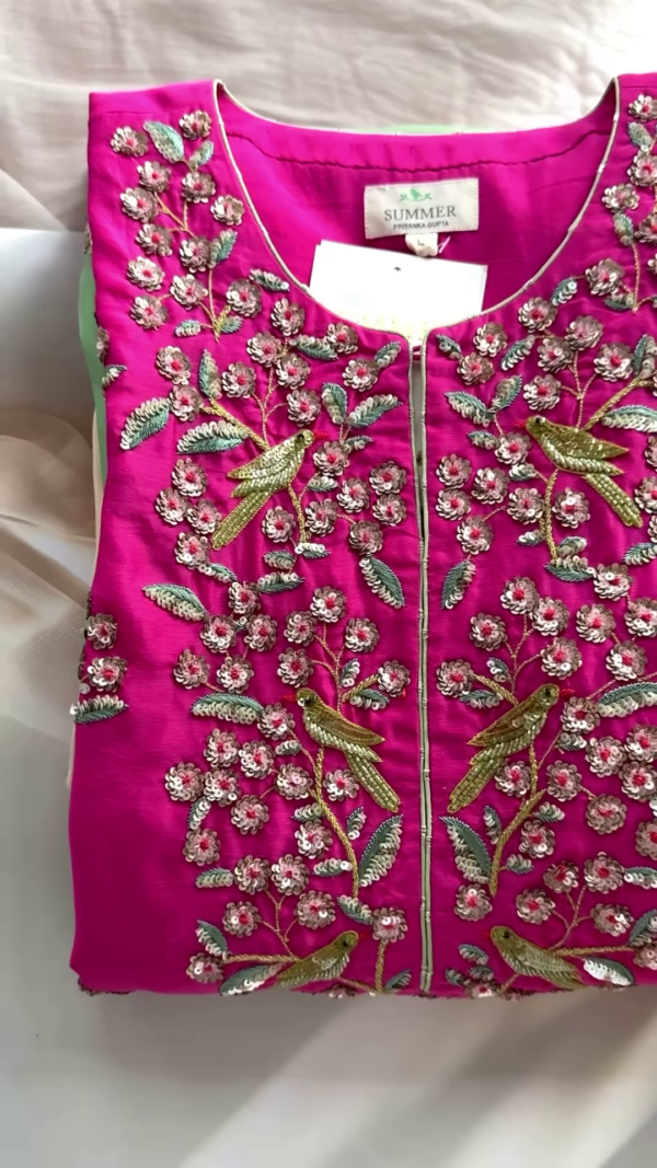 Crimson Red Bird Motif Embroidered Blouse & Dupatta Set