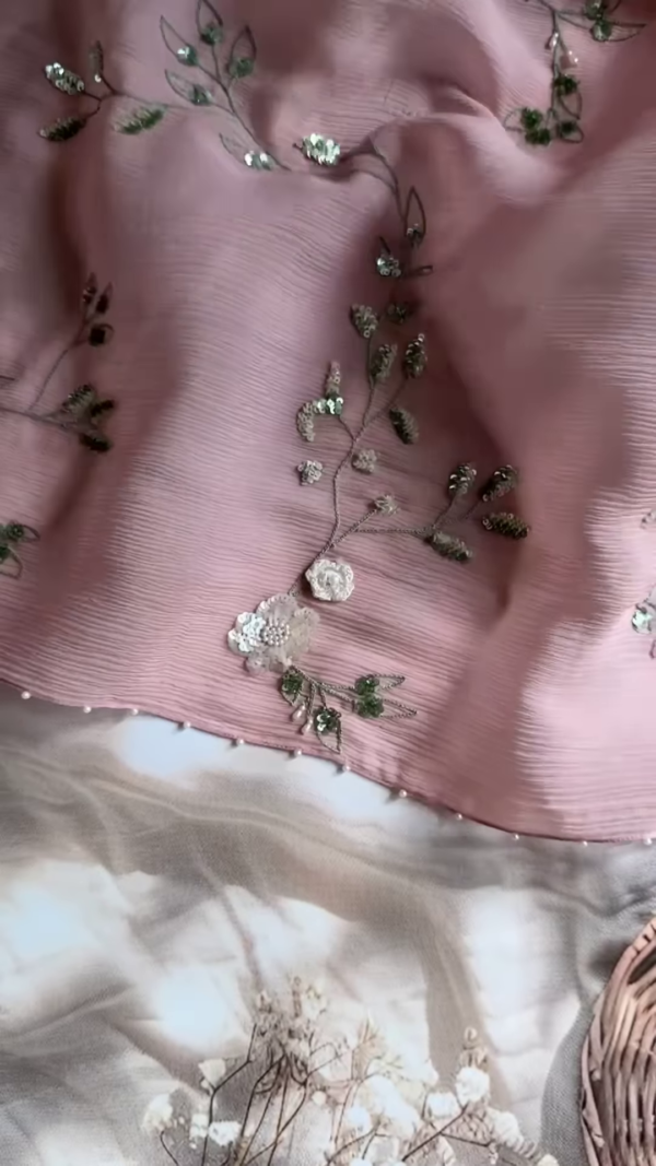 Blush Pink Embroidered Tie-Up Blouse