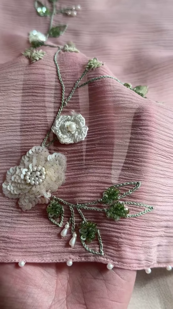 Blush Pink Embroidered Tie-Up Blouse