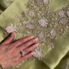 Olive Green Metallic Silk Embroidered Suit Set with Pearl Detailing