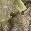 Olive Green Metallic Silk Embroidered Suit Set with Pearl Detailing