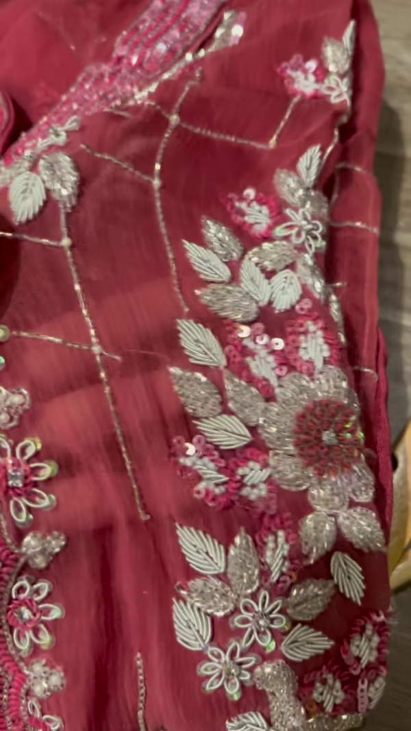 290-3.png Deep Wine Velvet Net Kurta Set with Floral Sequin Embroidery