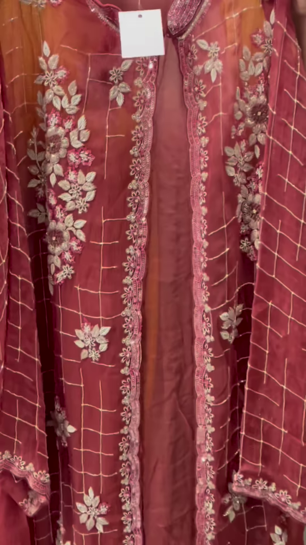 290-4.png Deep Wine Velvet Net Kurta Set with Floral Sequin Embroidery