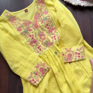 291-1.png Pastel Cotton Kurta Sets with Hand Embroidered Neckline – Set of 2 (Sky Blue & Yellow)