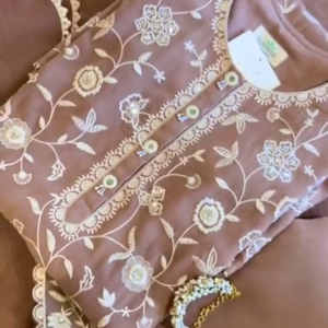 292-1.png Elegant Mauve Georgette Embroidered Kurta Set with Lace Detailing & Matching Dupatta